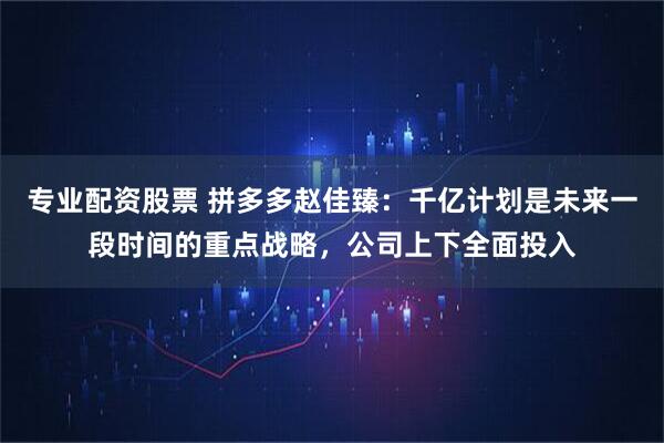 专业配资股票 拼多多赵佳臻：千亿计划是未来一段时间的重点战略，公司上下全面投入